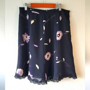 Vintage Y2K Black Lavender Floral Skirt Lace Trim Coquette E-girl sz 8